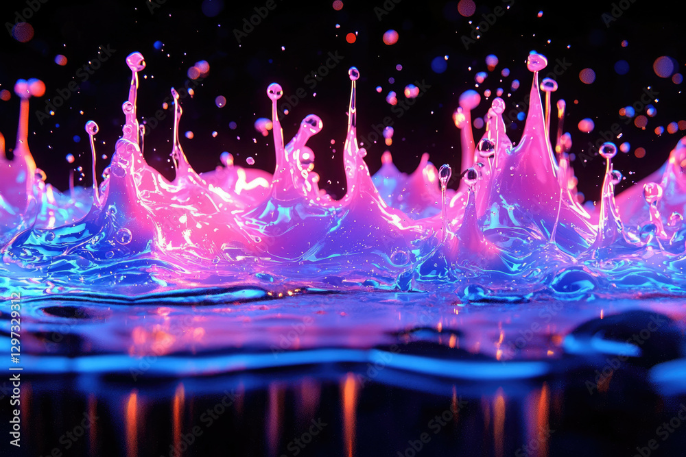 Poster vibrant pink and blue liquid splashes create a mesmerizing, dynamic artwork with striking reflection