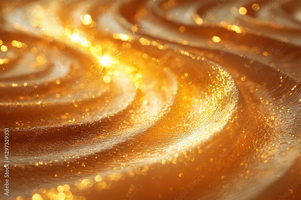 Poster Golden, shimmering waves with sparkling light, creating a luxurious and elegant abstract background.