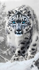 Obraz premium Majestic Snow Leopard: A Glimpse into the Wild Amidst Sub-Zero Temperatures
