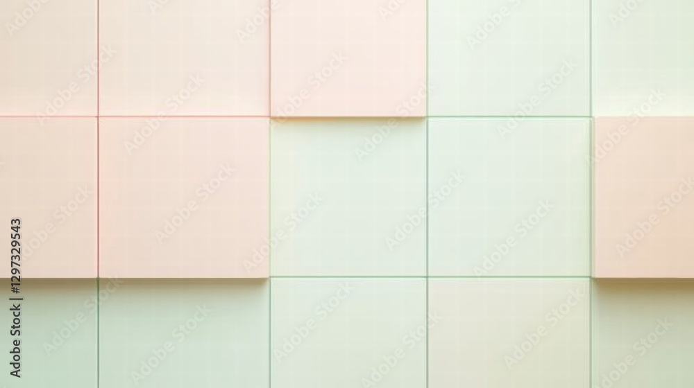 Poster Soft pastel squares create a calming modern art design on a wall in a contemporary setting during daytime. Generative AI