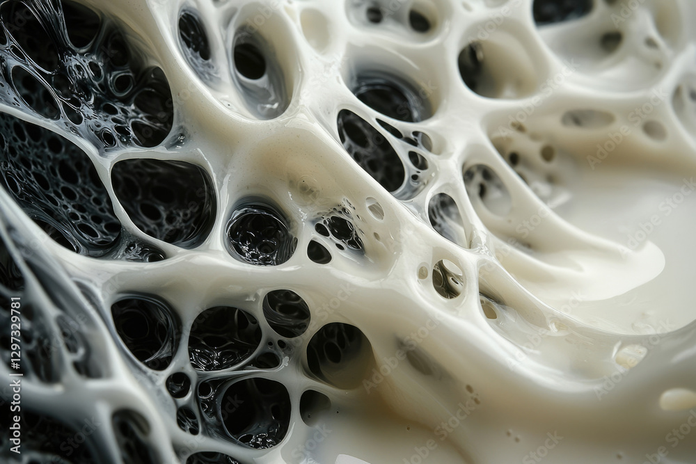 Poster abstract close-up of a viscous, porous substance with interconnecting cavities resembling a biologic