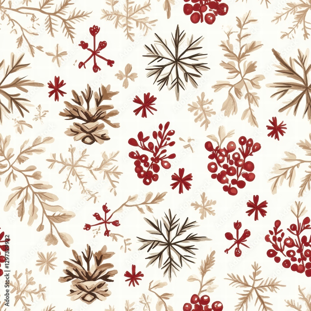 Aufkleber colorful pattern with red and earthy elements, featuring various plants on a light background for fe