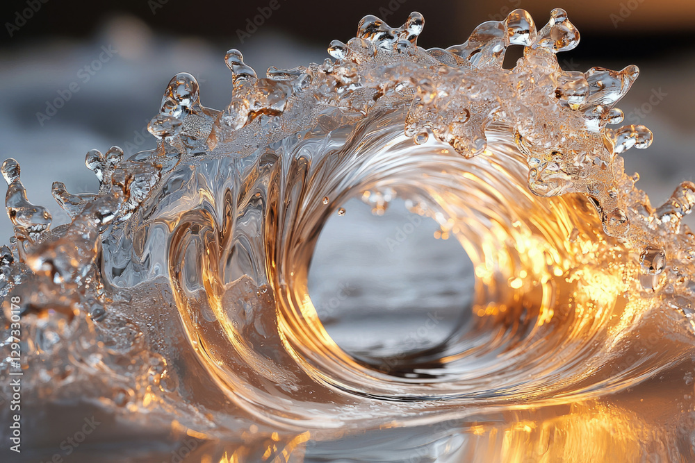 Poster A mesmerizing wave of translucent water, illuminated from within, creating a stunning visual spectacle.