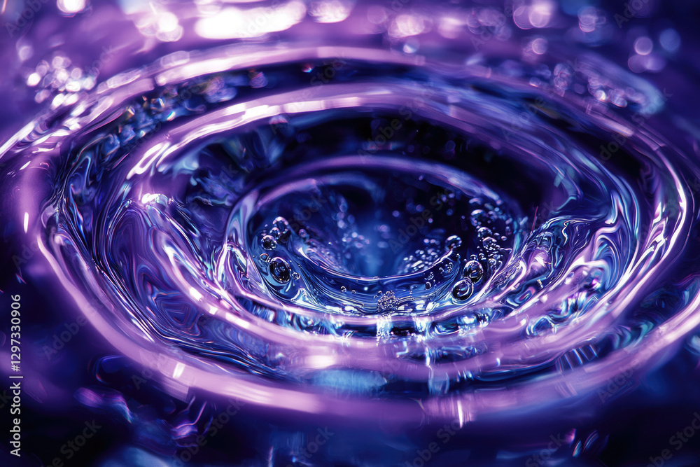 Poster abstract close-up of vibrant purple water ripples and bubbles, creating a mesmerizing swirling effec