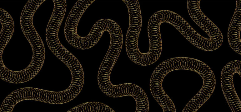 Golden wavy shapes on black background. Elegant ornament design.