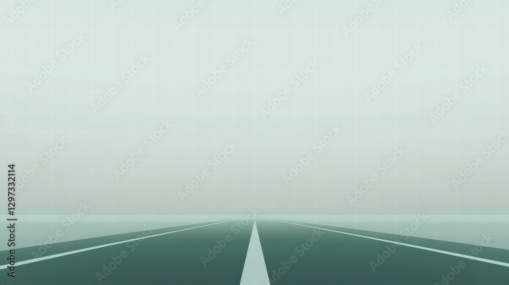 Aufkleber endless asphalt road stretching towards the horizon in a misty atmosphere during early morning. gene