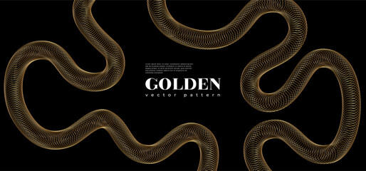 Golden wavy shapes on black background. Elegant ornament design.