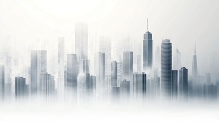 Fototapeta premium Foggy City Skyline - Urban Horizon - Background Image