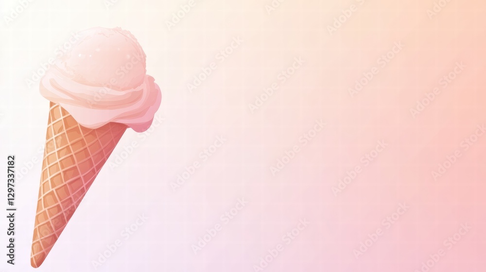 Poster delicious ice cream cone against a soft pastel background creating a refreshing summertime feeling. 