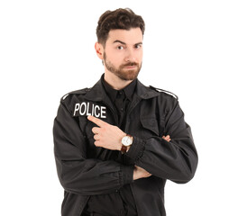 Male police officer isolated on white background