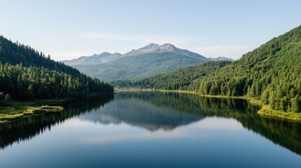 Fototapeta premium Serene mountain lake reflection, summer landscape