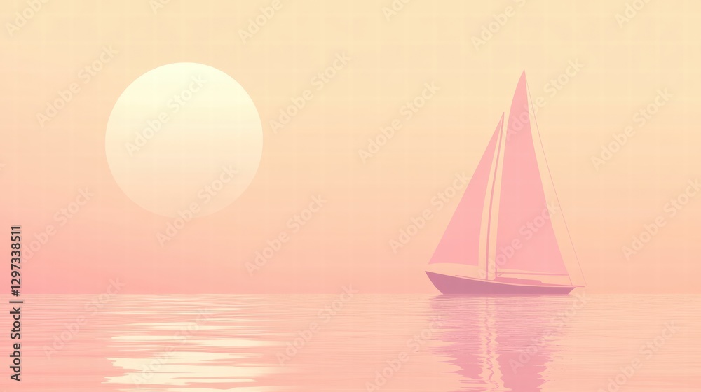Poster sunset sail on calm waters with soft pastel colors painted across the horizon. generative ai