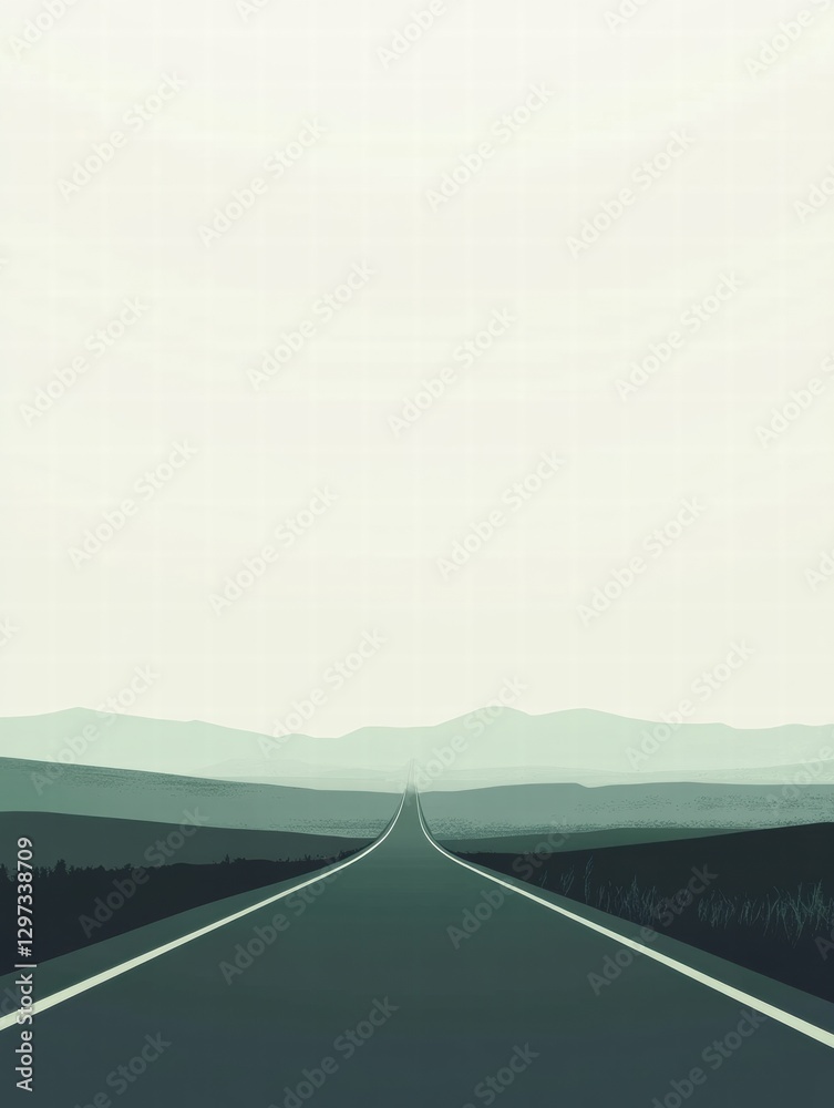 Aufkleber open road stretching toward distant mountains under a soft sky in a serene landscape. generative ai