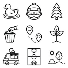 Park Flat Icon Set Isolated On White Background