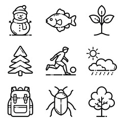 Park Flat Icon Set Isolated On White Background