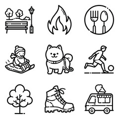 Park Flat Icon Set Isolated On White Background