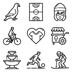 Park Flat Icon Set Isolated On White Background