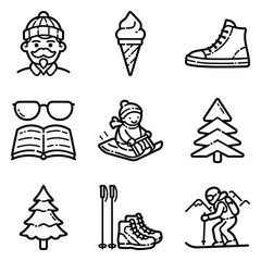 Park Flat Icon Set Isolated On White Background