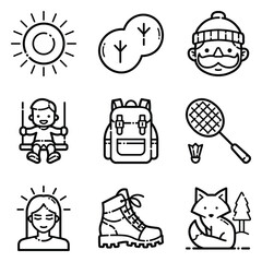 Park Flat Icon Set Isolated On White Background