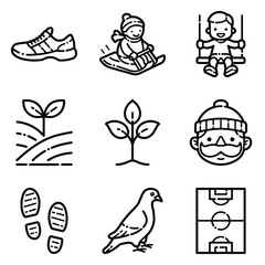 Park Flat Icon Set Isolated On White Background