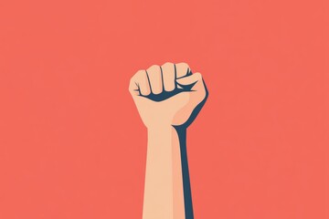 March 8 celebration, strong hand raised on minimal red background to celebrate empowered women and for female solidarity