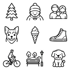 Park Flat Icon Set Isolated On White Background