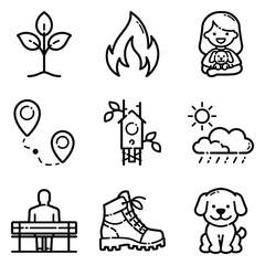 Park Flat Icon Set Isolated On White Background