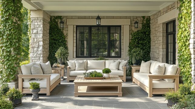 Elegant outdoor patio furniture set under a porch