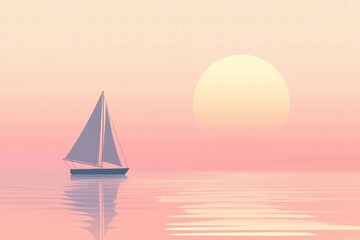 Fototapeta premium Sailboat gliding peacefully across calm waters at sunset with vibrant pastel colors. Generative AI