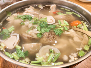 Thai Spicy tom yam chicken clear soup , tom yum kai,