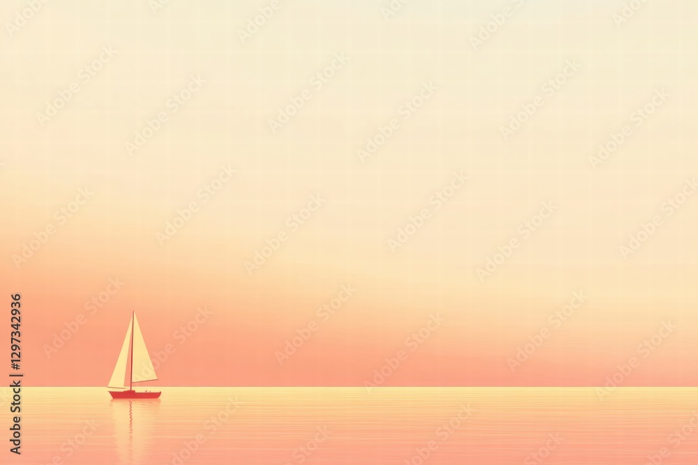 Aufkleber sailboat gliding across serene waters at sunset with pastel sky colors reflecting on the calm sea su
