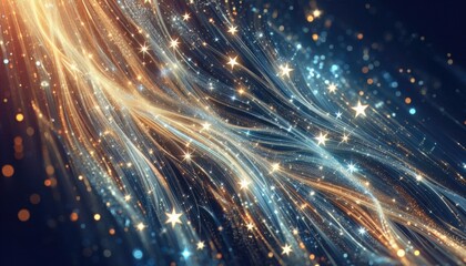 Obraz premium A futuristic background with glowing light blue and green lines, particles of data flowing in the air, creating a sense of motion and energy. 