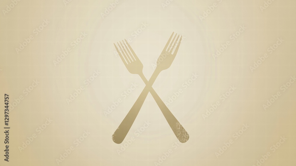 Aufkleber Crossed forks and knife on beige background symbolizing dining experience and culinary culture. Generative AI