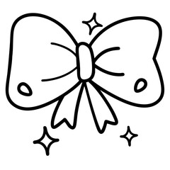 doodle love line art coquette style big ribbon clipart hand drawn black and white outline