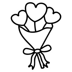 doodle love line art coquette style bouquet clipart hand drawn black and white outline
