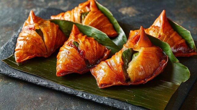 Geometric Food Styling of Kuih Kapit on Black Slate Plate