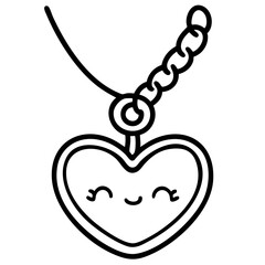 doodle love line art coquette style necklace clipart hand drawn black and white outline