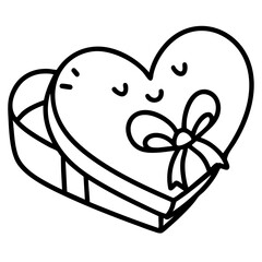 doodle love line art coquette style wedding box clipart hand drawn black and white outline