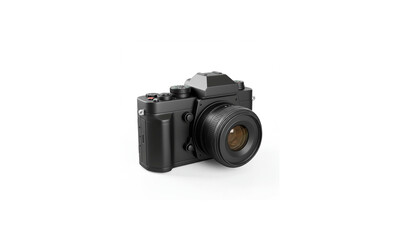 Ultra-Realistic 3D Render of a Simple Camera with Lens, Pure White Background