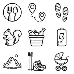 Park Flat Icon Set Isolated On White Background