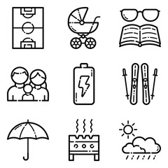 Park Flat Icon Set Isolated On White Background