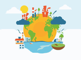 Wildfires and Air Pollution: Global Warming Vector Artwork