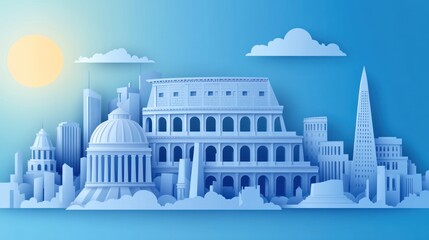 Papercut cityscape of Rome and San Francisco