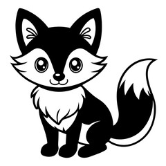 Obraz premium a charming black and white cartoon fox, featuring a fluffy tail and big eyes vector illustration
