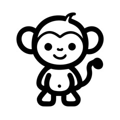 Fototapeta premium a charming black and white cartoon illustration of a smiling monkey. The monkey has big eyes and a cute tail vector illustration