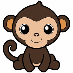 Fototapeta premium cute cartoon monkey smiling happily, with big eyes vector illustration