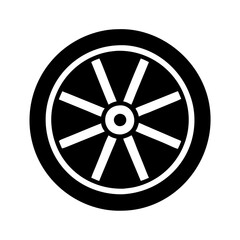 Fototapeta premium a monochrome close-up of a wagon wheel. The wheel is made of black color and has a strong, circular shape. vector illustration