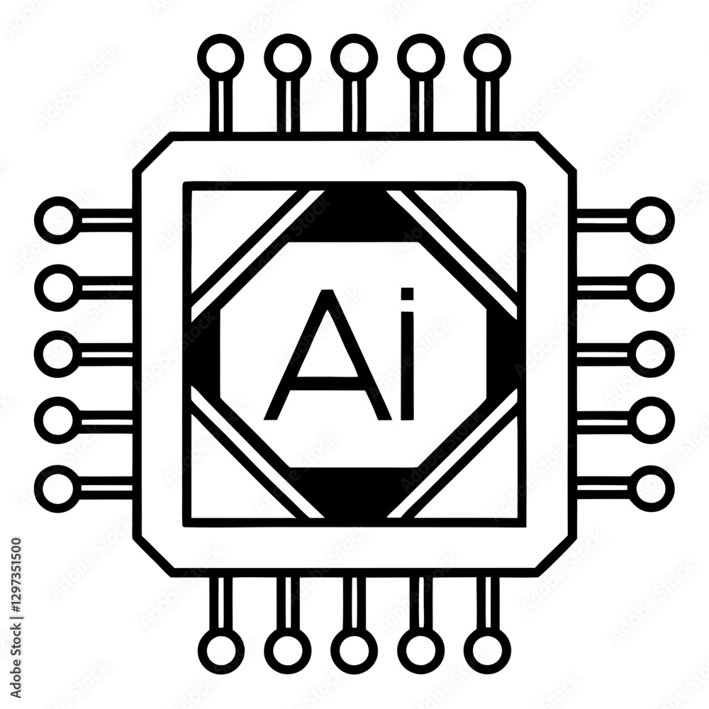 Poster a symbolic representation of artificial intelligence using a central processing unit graphic. the im