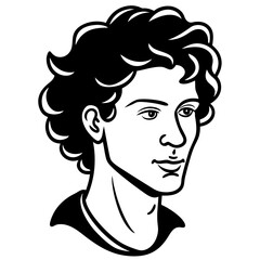 a portrait of a young man with curly hair, looking slightly off to the side vector illustration