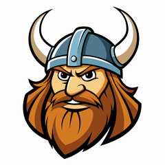 Obraz premium a strong Viking warrior in a horned helmet with a fierce expression, ready for battle. The illustration has bold outlines and a stylized aesthetic. vector illustration